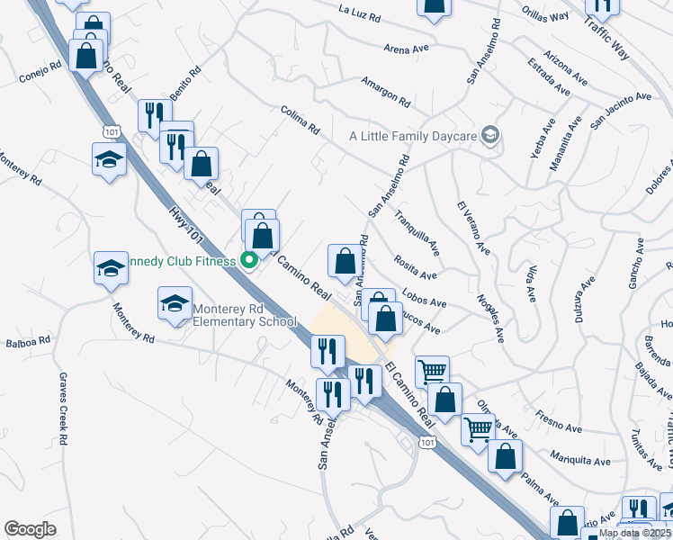 map of restaurants, bars, coffee shops, grocery stores, and more near 3755 El Camino Real in Atascadero