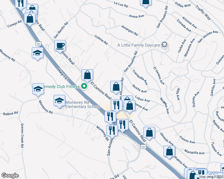 map of restaurants, bars, coffee shops, grocery stores, and more near 3755 El Camino Real in Atascadero