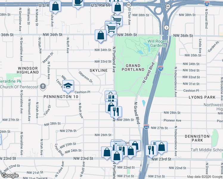 map of restaurants, bars, coffee shops, grocery stores, and more near 3201 North Portland Avenue in Oklahoma City