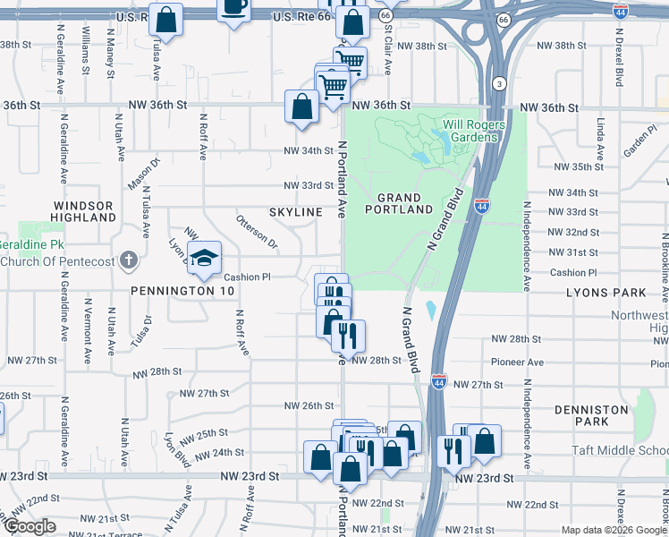 map of restaurants, bars, coffee shops, grocery stores, and more near 3201 North Portland Avenue in Oklahoma City
