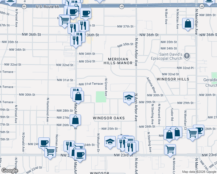 map of restaurants, bars, coffee shops, grocery stores, and more near 4981 Northwest 31st Terrace in Oklahoma City
