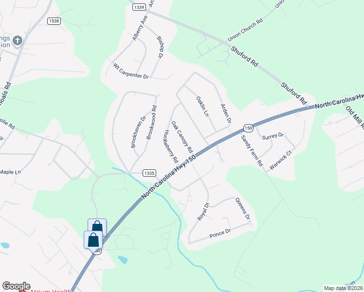 map of restaurants, bars, coffee shops, grocery stores, and more near 1326 Oak Canopy Road in Lincolnton