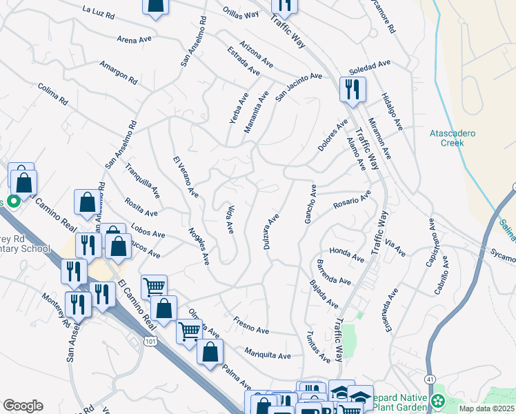map of restaurants, bars, coffee shops, grocery stores, and more near 5080 San Jacinto Avenue in Atascadero