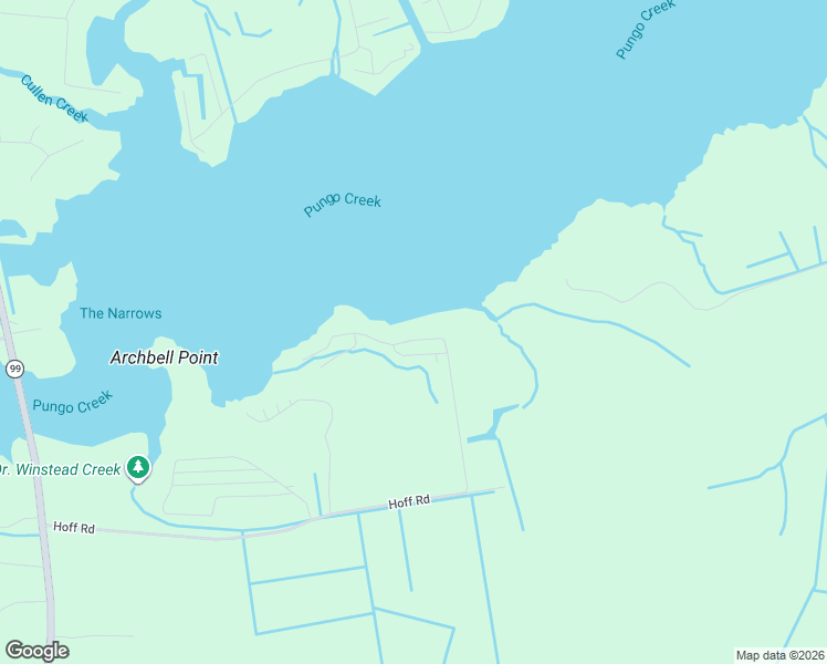 map of restaurants, bars, coffee shops, grocery stores, and more near Hoff Road in Belhaven
