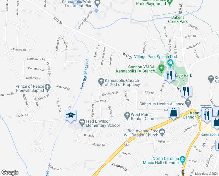 map of restaurants, bars, coffee shops, grocery stores, and more near 421 Echo Avenue in Kannapolis