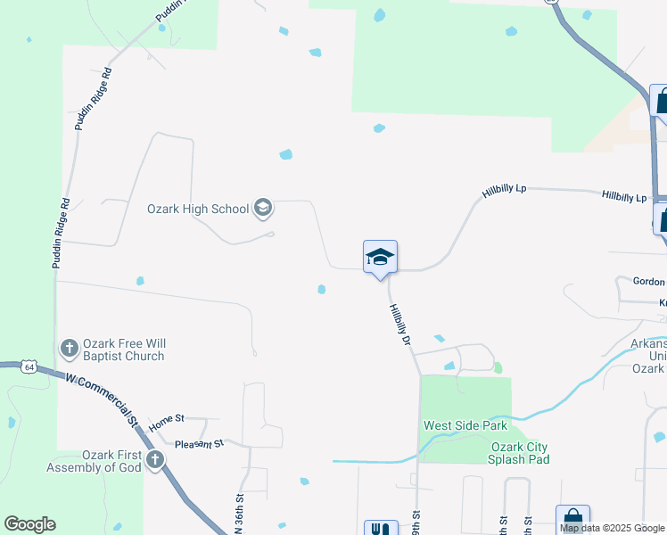 map of restaurants, bars, coffee shops, grocery stores, and more near 1631 Hillbilly Drive in Ozark