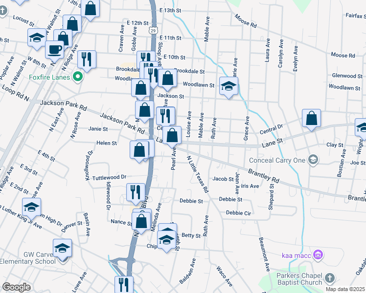 map of restaurants, bars, coffee shops, grocery stores, and more near 600 Pearl Avenue in Kannapolis