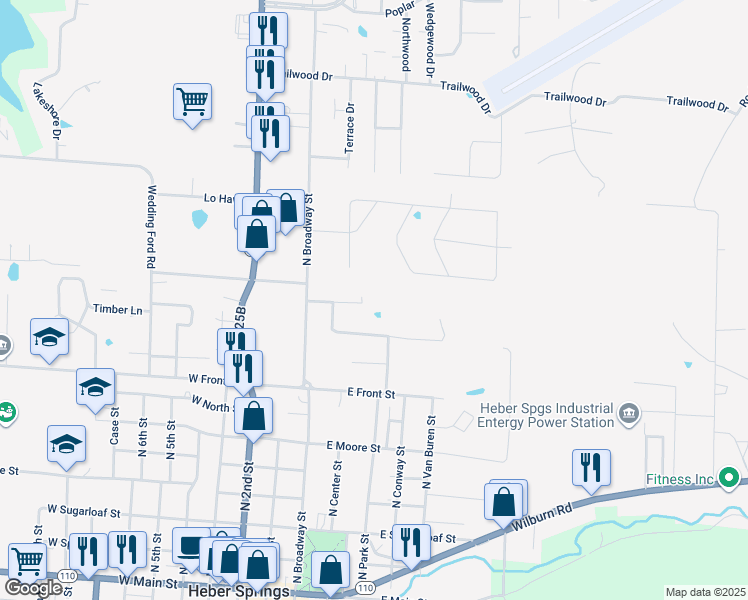 map of restaurants, bars, coffee shops, grocery stores, and more near 400 High Street in Heber Springs