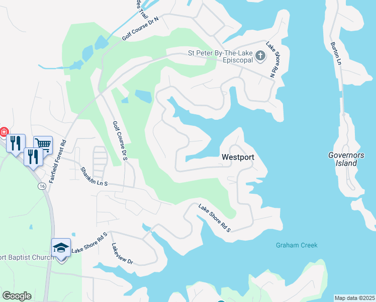 map of restaurants, bars, coffee shops, grocery stores, and more near 3590 Lake Shore Road South in Denver