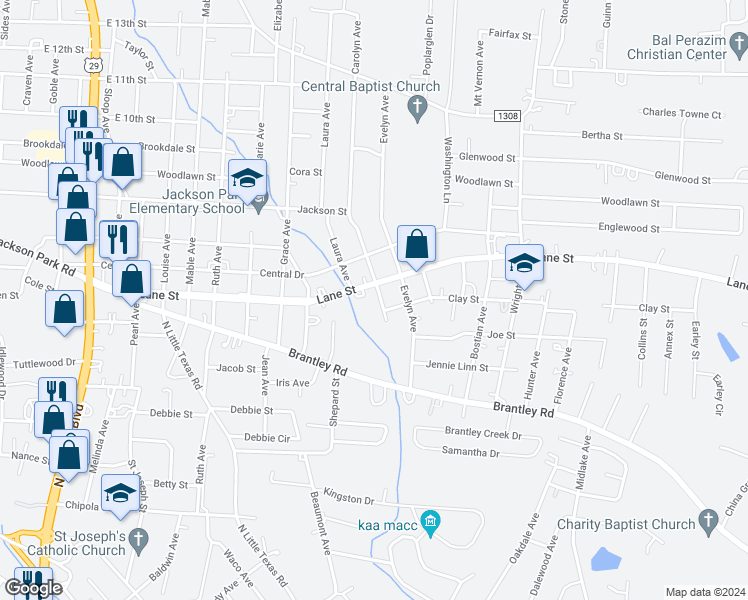 map of restaurants, bars, coffee shops, grocery stores, and more near 527 Carolyn Avenue in Kannapolis