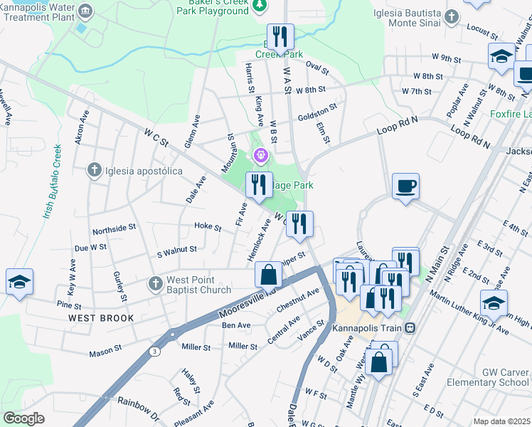 map of restaurants, bars, coffee shops, grocery stores, and more near 863 West C Street in Kannapolis