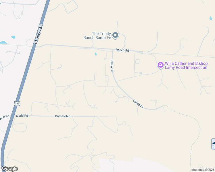 map of restaurants, bars, coffee shops, grocery stores, and more near 53 Bishop Lamy Road in Lamy