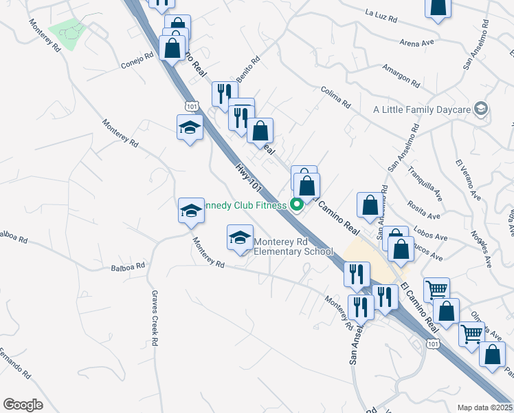 map of restaurants, bars, coffee shops, grocery stores, and more near 3127 Ramona Road in Atascadero