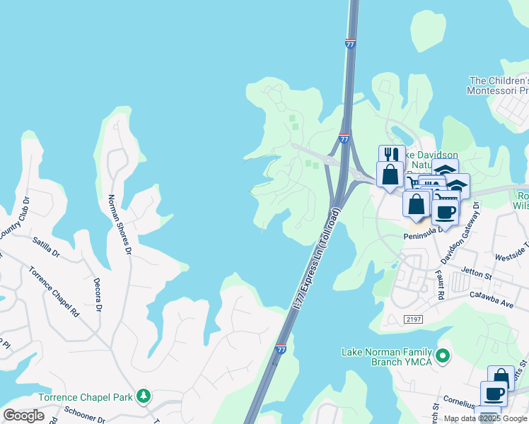 map of restaurants, bars, coffee shops, grocery stores, and more near 947 Southwest Drive in Davidson