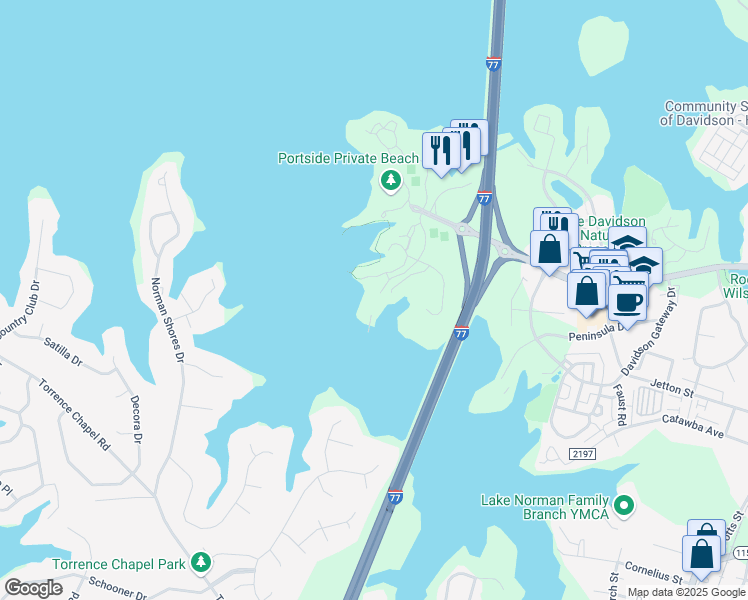 map of restaurants, bars, coffee shops, grocery stores, and more near 919 Southwest Drive in Davidson