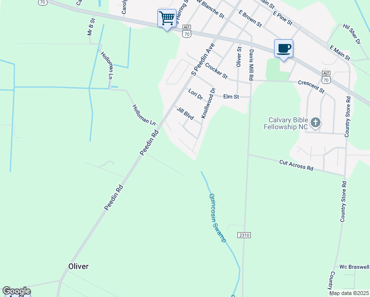 map of restaurants, bars, coffee shops, grocery stores, and more near 39 Andrew Boulevard in Selma