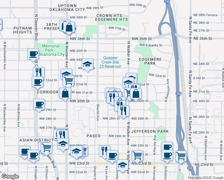 map of restaurants, bars, coffee shops, grocery stores, and more near 612 Northwest 32nd Street in Oklahoma City