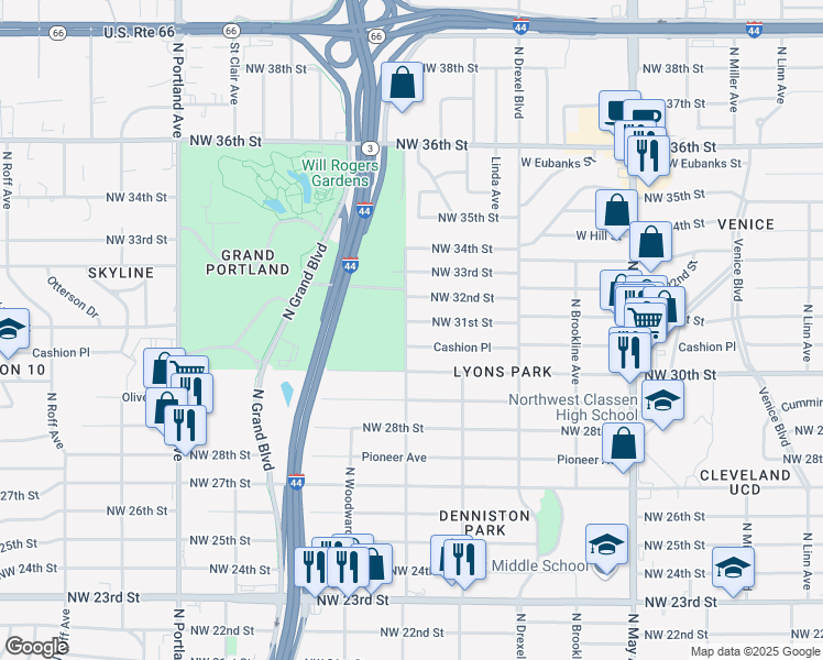 map of restaurants, bars, coffee shops, grocery stores, and more near 3244 Northwest 31st Street in Oklahoma City