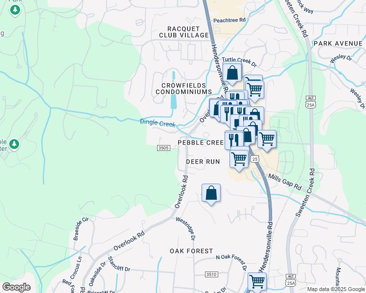 map of restaurants, bars, coffee shops, grocery stores, and more near 61 Overlook Road in Asheville