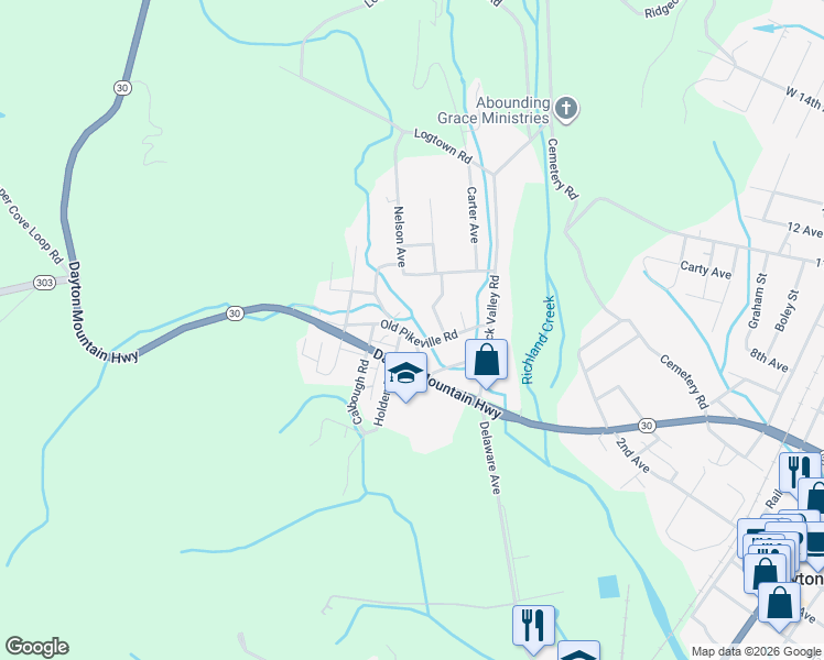 map of restaurants, bars, coffee shops, grocery stores, and more near 286 Old Pikeville Rd in Dayton