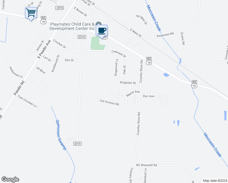 map of restaurants, bars, coffee shops, grocery stores, and more near 238 Manor Avenue in Selma