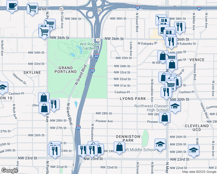 map of restaurants, bars, coffee shops, grocery stores, and more near 3244 Northwest 31st Street in Oklahoma City