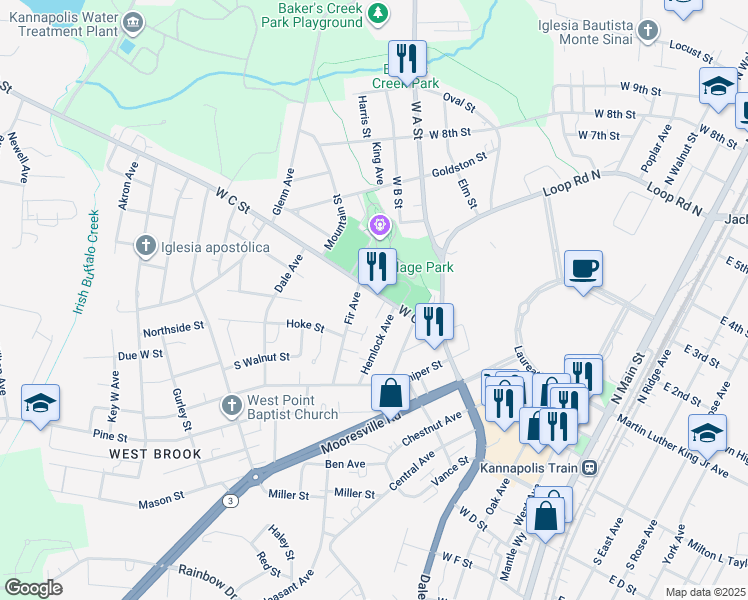 map of restaurants, bars, coffee shops, grocery stores, and more near 863 West C Street in Kannapolis