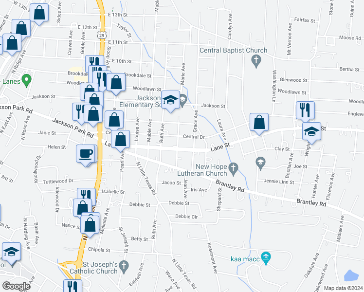 map of restaurants, bars, coffee shops, grocery stores, and more near 1403 Lane Street in Kannapolis