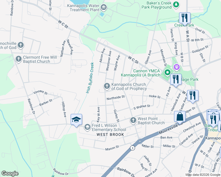 map of restaurants, bars, coffee shops, grocery stores, and more near 139 Wayne Avenue in Kannapolis