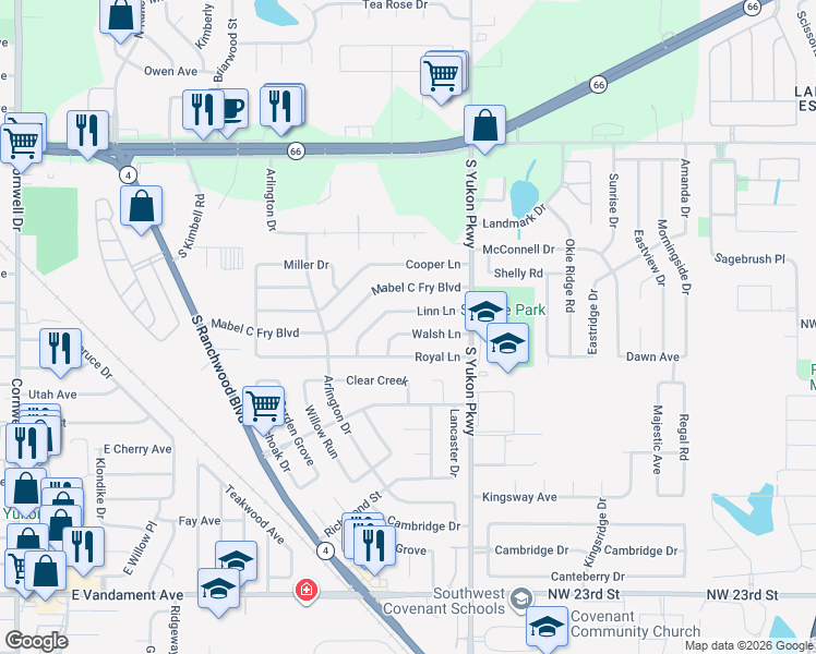 map of restaurants, bars, coffee shops, grocery stores, and more near 1013 Walsh Lane in Yukon