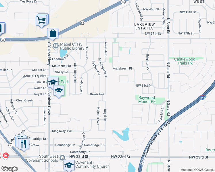 map of restaurants, bars, coffee shops, grocery stores, and more near 701 Morningside Dr in Yukon