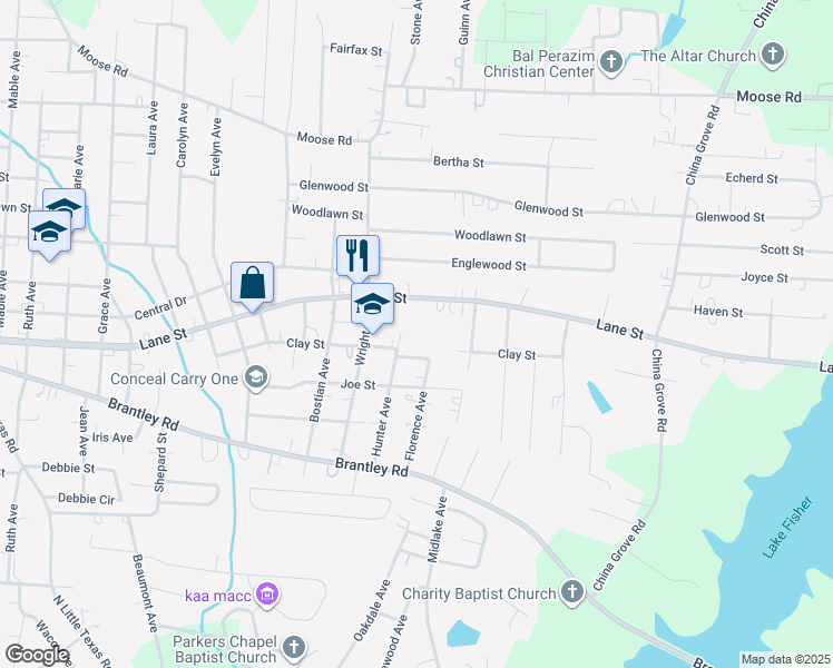 map of restaurants, bars, coffee shops, grocery stores, and more near 2105 Clay Street in Kannapolis