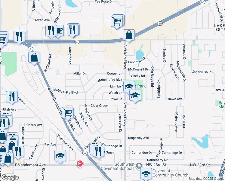 map of restaurants, bars, coffee shops, grocery stores, and more near 1013 Walsh Ln in Yukon