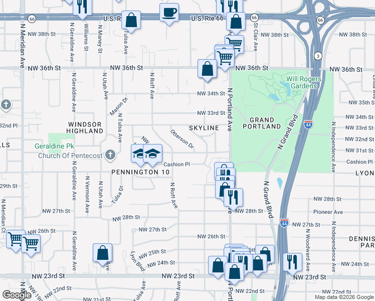 map of restaurants, bars, coffee shops, grocery stores, and more near 3833 Northwest 31st Street in Oklahoma City