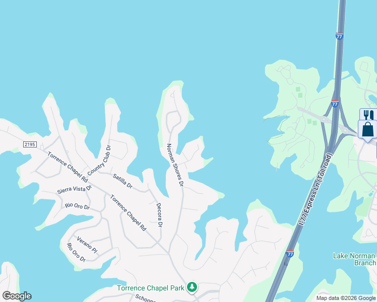 map of restaurants, bars, coffee shops, grocery stores, and more near 21508 Delftmere Drive in Cornelius