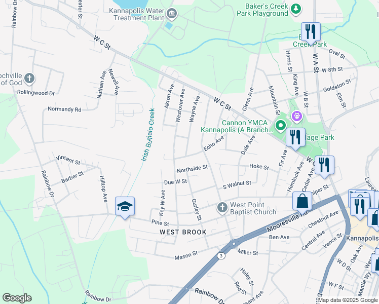 map of restaurants, bars, coffee shops, grocery stores, and more near 139 Wayne Avenue in Kannapolis