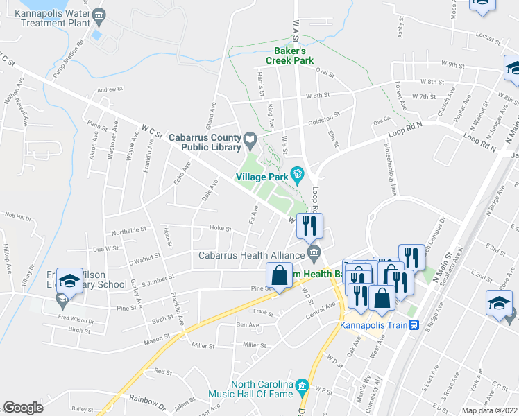 map of restaurants, bars, coffee shops, grocery stores, and more near 869 West C Street in Kannapolis