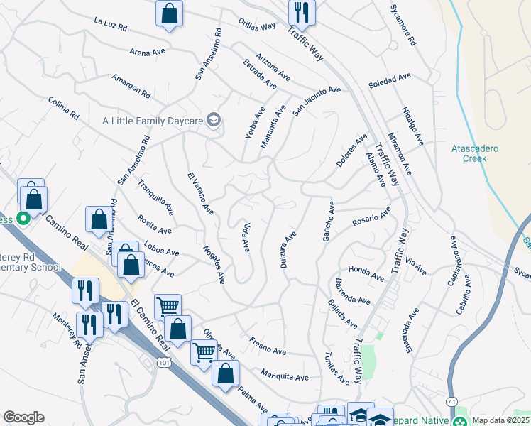 map of restaurants, bars, coffee shops, grocery stores, and more near 5080 San Jacinto Avenue in Atascadero
