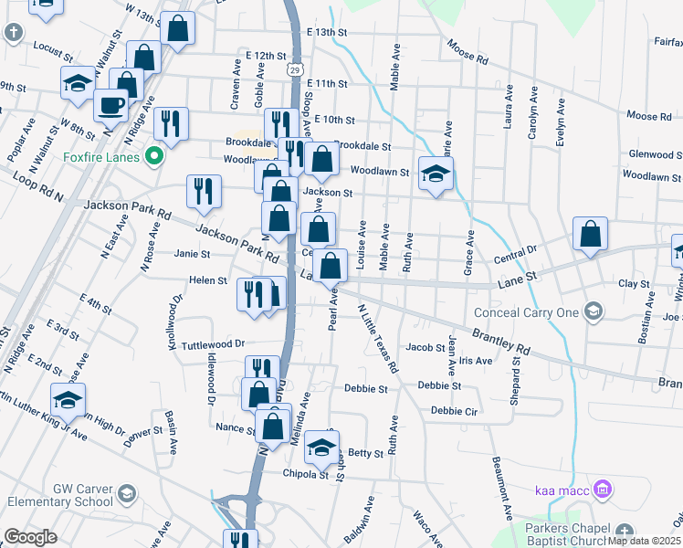 map of restaurants, bars, coffee shops, grocery stores, and more near 600 Pearl Avenue in Kannapolis