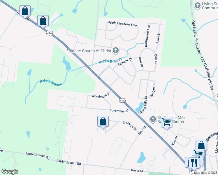 map of restaurants, bars, coffee shops, grocery stores, and more near Union Street in Bedford County