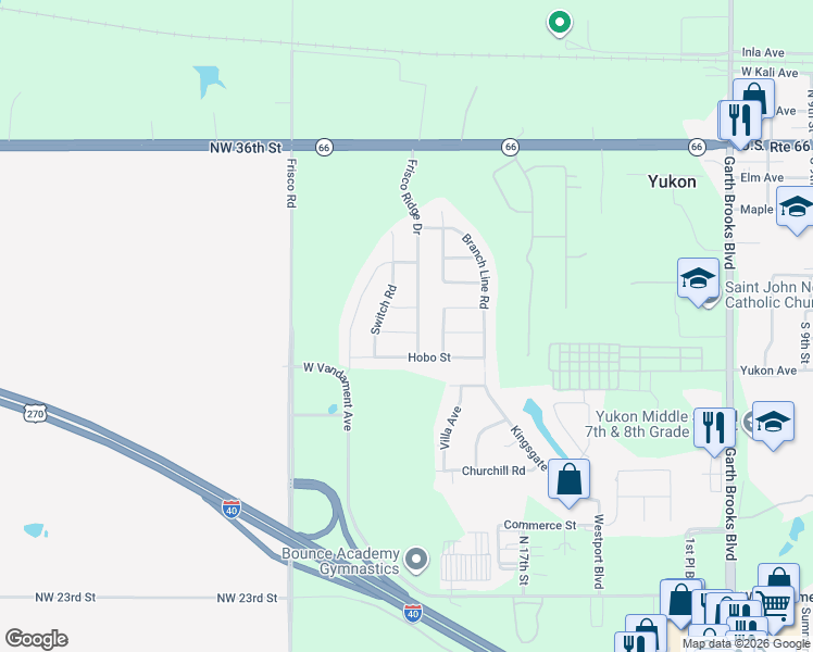 map of restaurants, bars, coffee shops, grocery stores, and more near 1905 Tinder St in Yukon