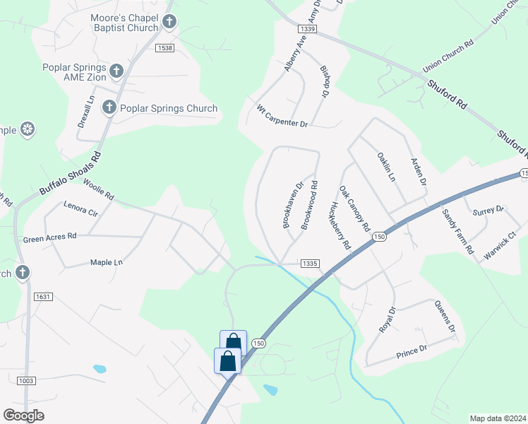 map of restaurants, bars, coffee shops, grocery stores, and more near 2276 Brookwood Road in Lincolnton