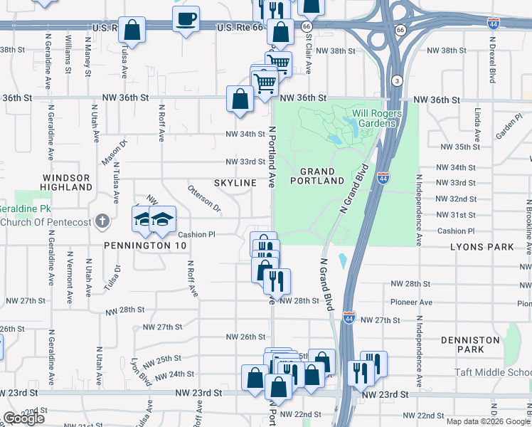 map of restaurants, bars, coffee shops, grocery stores, and more near 3201 North Portland Avenue in Oklahoma City