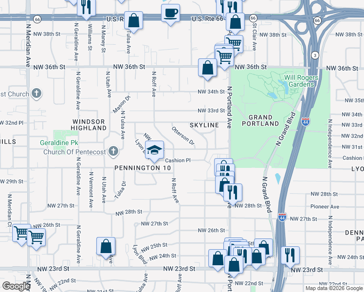 map of restaurants, bars, coffee shops, grocery stores, and more near 3833 Northwest 31st Street in Oklahoma City