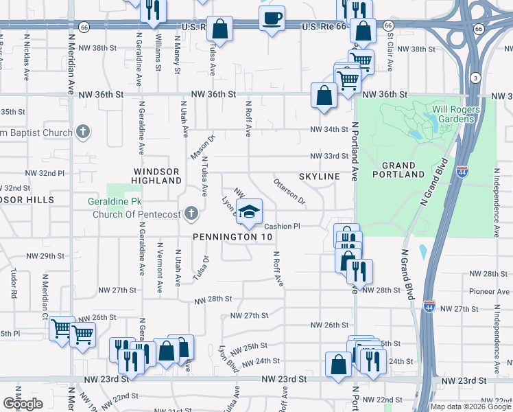map of restaurants, bars, coffee shops, grocery stores, and more near 4000 Northwest 31st Street in Oklahoma City