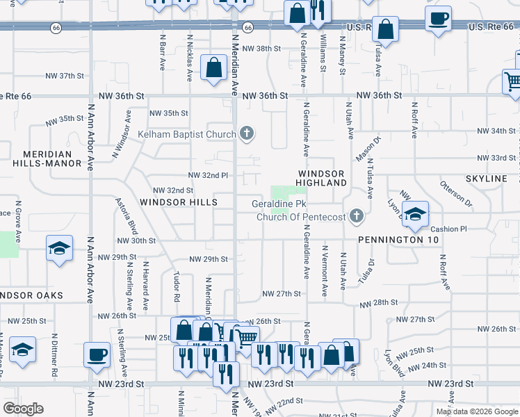 map of restaurants, bars, coffee shops, grocery stores, and more near 3212 North Warren Avenue in Oklahoma City