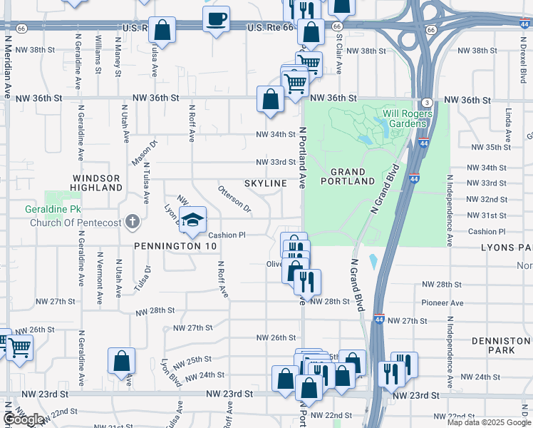 map of restaurants, bars, coffee shops, grocery stores, and more near 3801 Northwest 31st Street in Oklahoma City