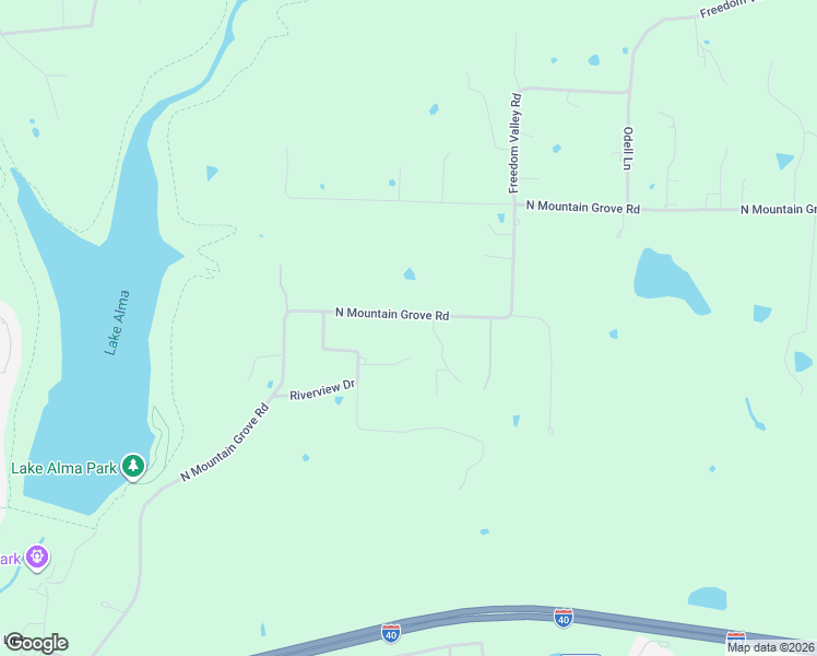 map of restaurants, bars, coffee shops, grocery stores, and more near 1732 North Mountain Grove Road in Alma