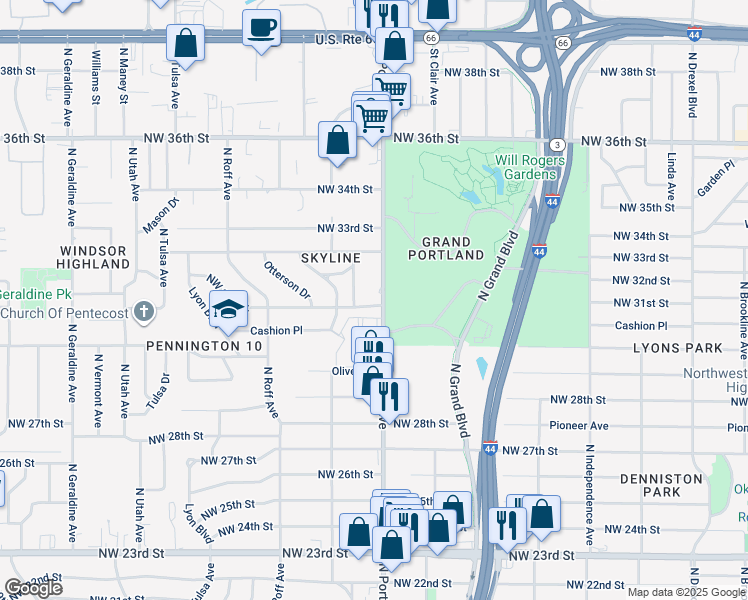 map of restaurants, bars, coffee shops, grocery stores, and more near 3201 North Portland Avenue in Oklahoma City