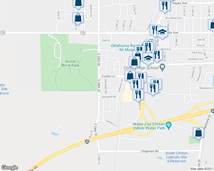 map of restaurants, bars, coffee shops, grocery stores, and more near 205 Randolph Road in Clinton